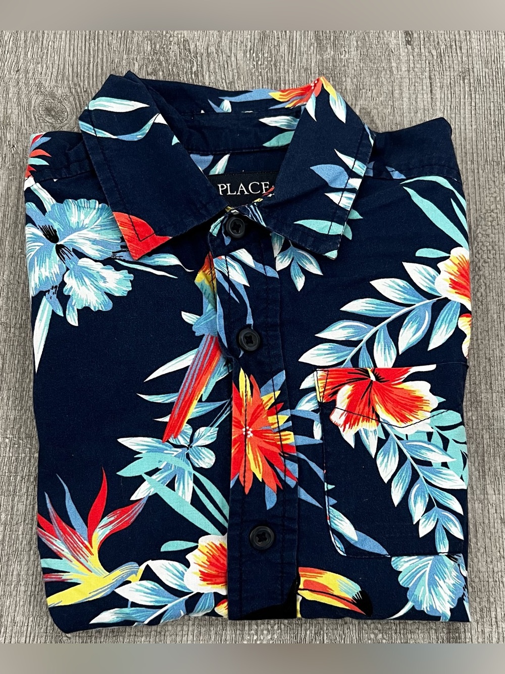 The Children's Place Boys 5-6 Years Navy Floral Tropical Collared SS Button-Up